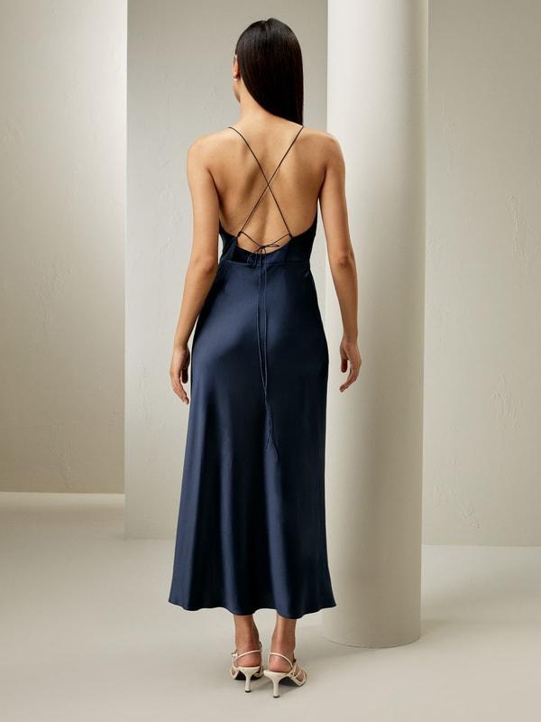 Back Tie Silk Maxi Dress Product Image