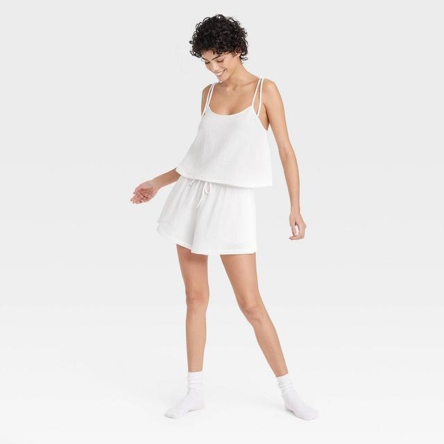 Womens Cotton Gauze Tank Top and Shorts Pajama Set - Colsie White Product Image