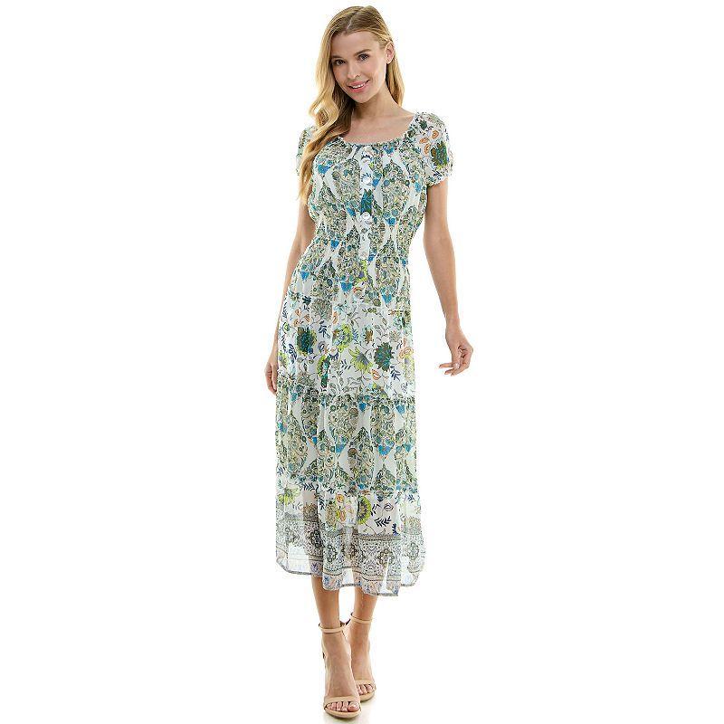 Womens Figueroa & Flower Short Sleeve Smocked-Waist Tiered Dress Product Image