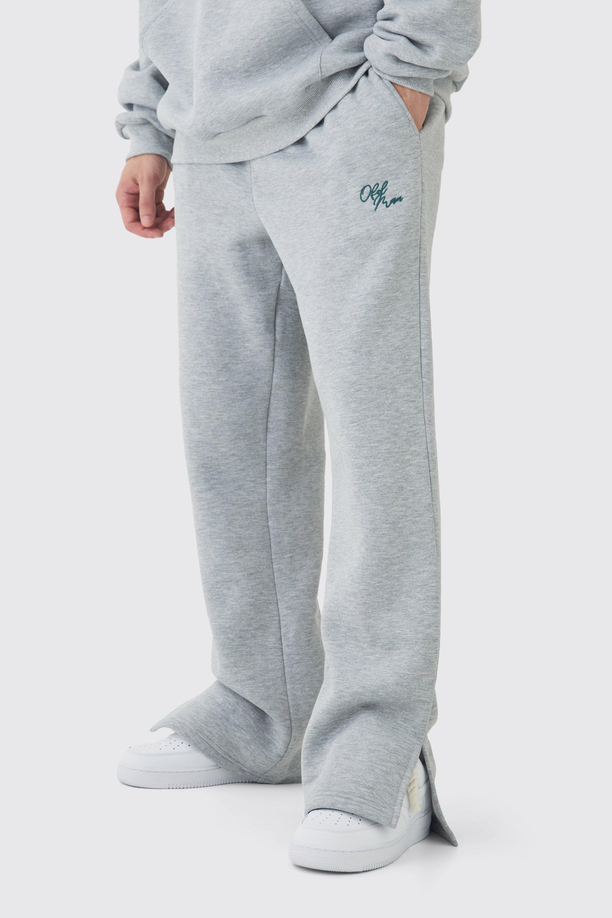 Tall Brushed Back Embroidered Split Hem Relaxed Sweatpants | boohooMAN USA product image