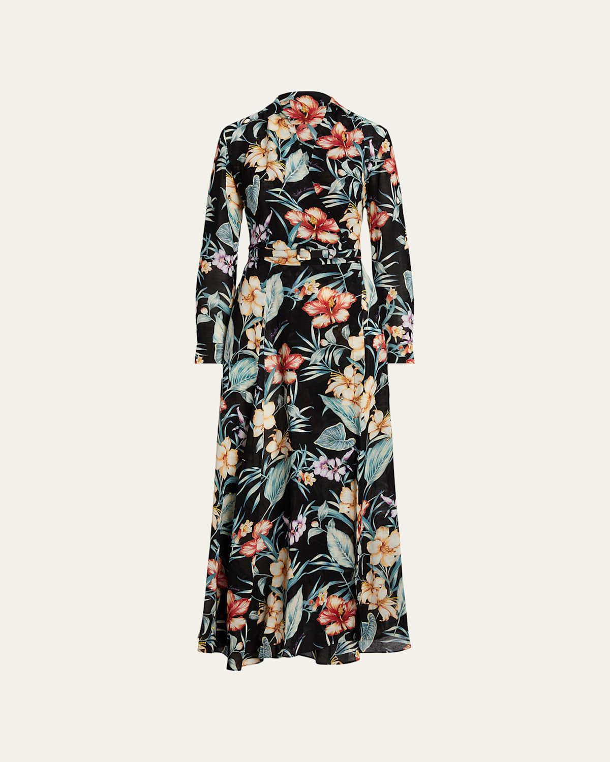 Womens Floral Wrap Linen-Blend Maxi Dress Product Image