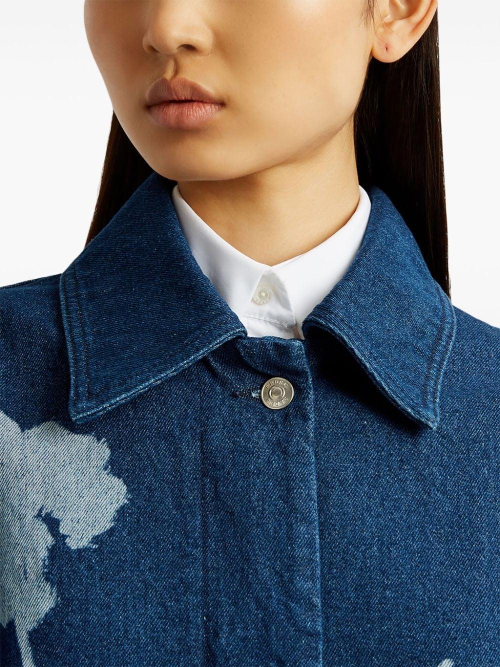 Denim Floral-printed Coat In Blue Product Image