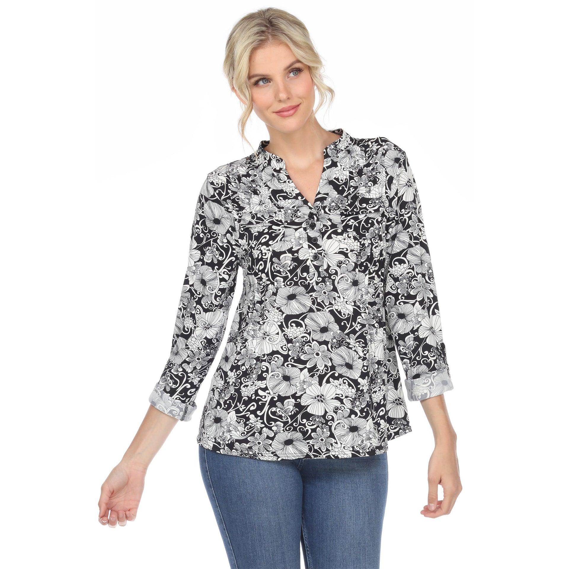 Pleated Long Sleeve Floral Print Blouse Product Image