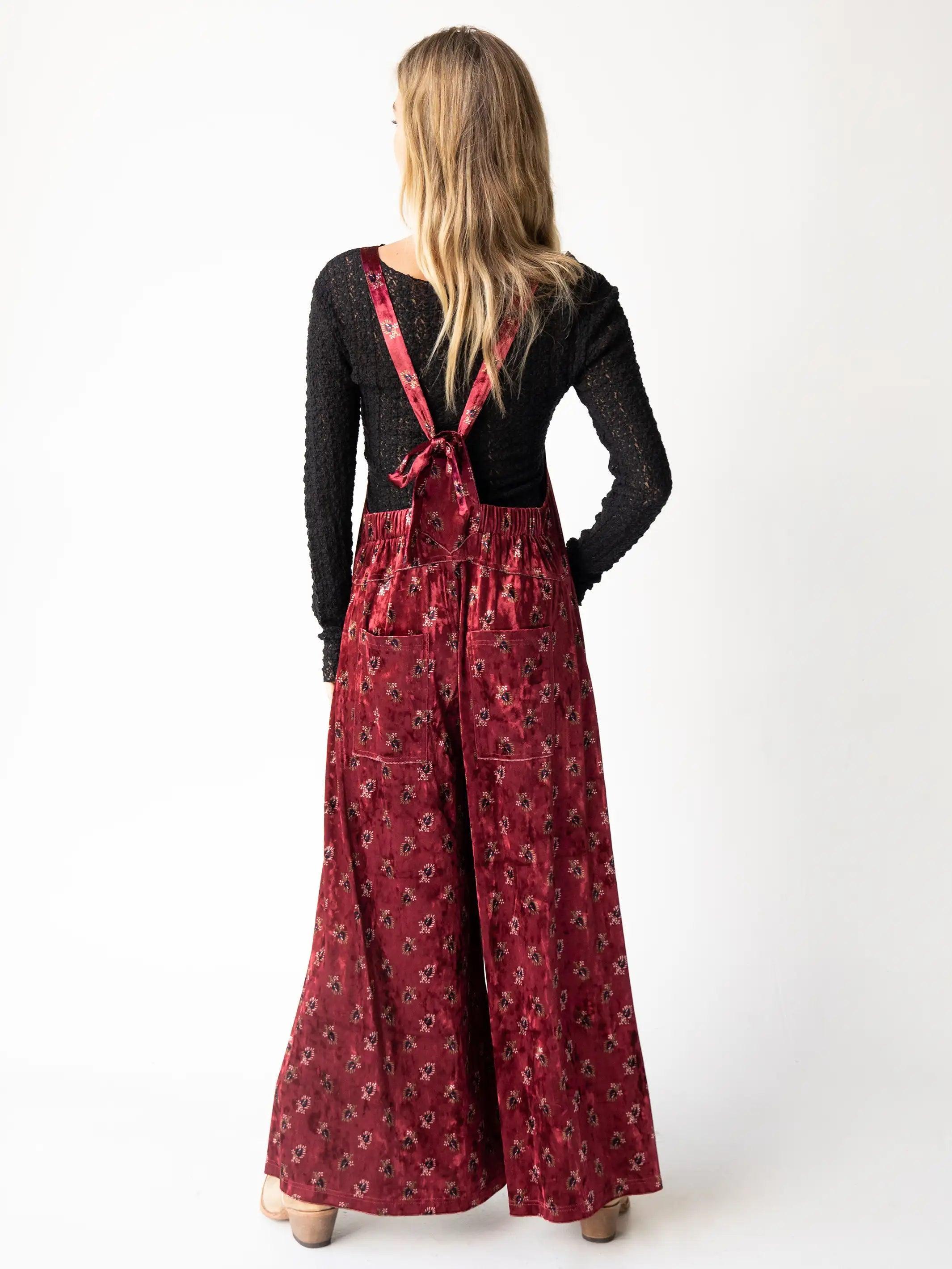 Velvet Dakota Tie Overall - Cranberry Fan Motif Product Image