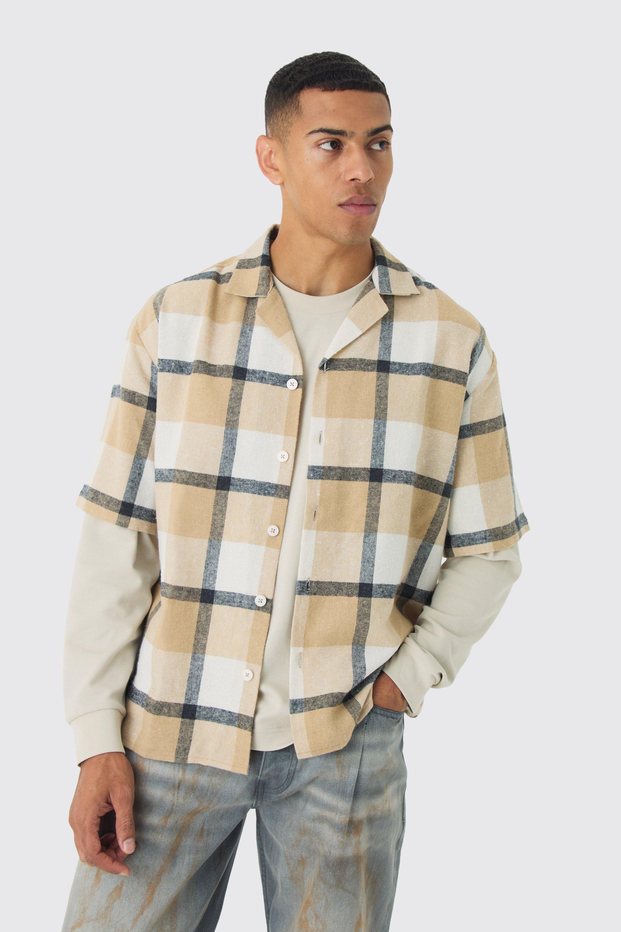 Oversized Check Revere Shirt | boohooMAN USA Product Image