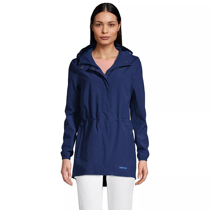 Petite Lands End Hooded Packable Raincoat, Womens Deep Blue Product Image