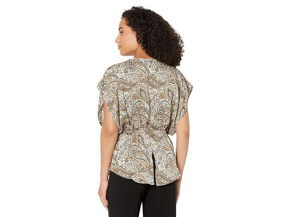 MICHAEL Michael Kors Satin V-Neck Paisley Print Flounce Short Dolman Sleeve Blouse Product Image