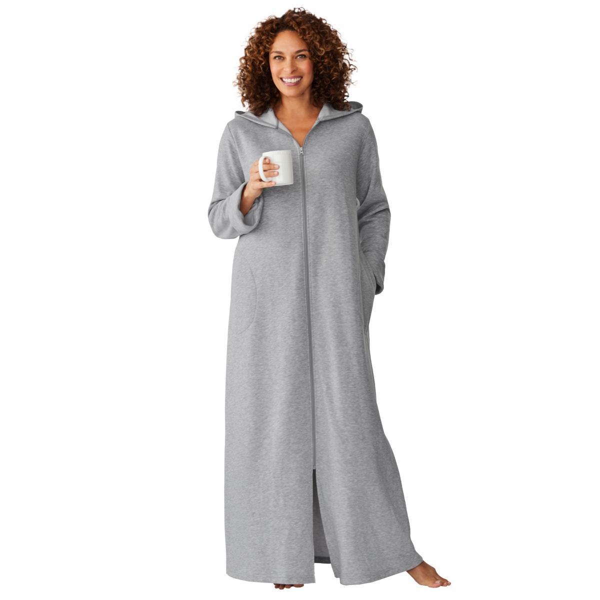 Dreams & Co. Womens Long Hooded Fleece Sweatshirt Robe Product Image