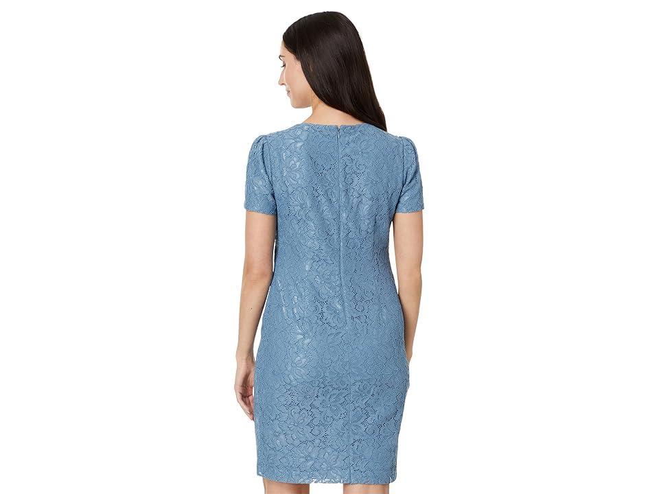 Lauren Ralph Lauren Lace Puff-Sleeve Cocktail Dress (Pale Azure) Women's Dress Product Image