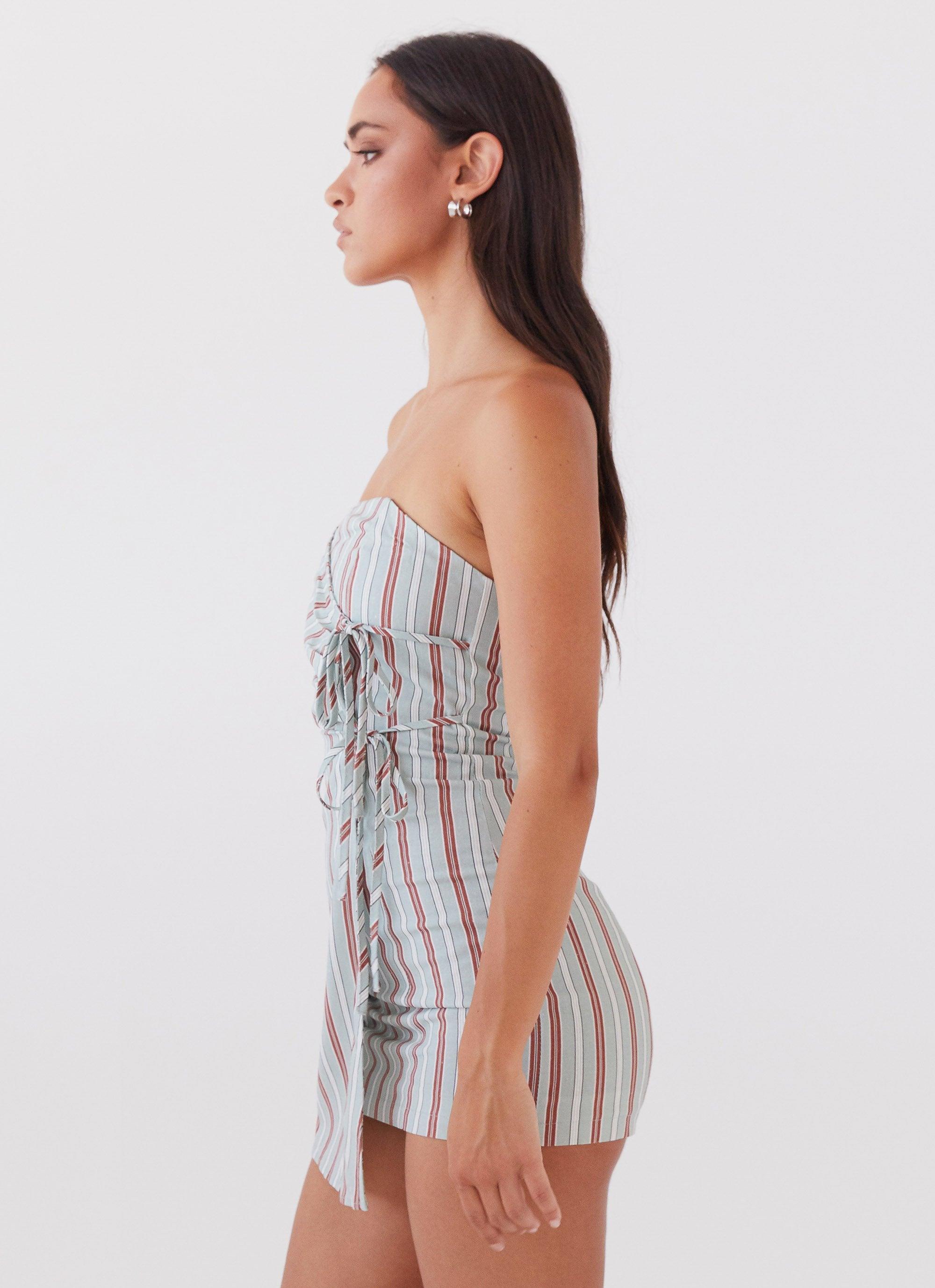 Lavinia Linen Tube Mini Dress - Coastal Stripe Product Image