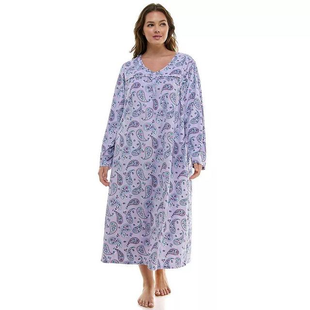 Plus Size Croft & Barrow Long Sleeve V-Neck Nightgown, Womens Product Image