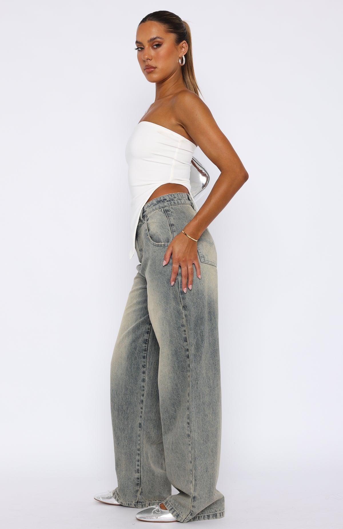 Willow Mid Rise Wide Leg Jeans Sand Product Image