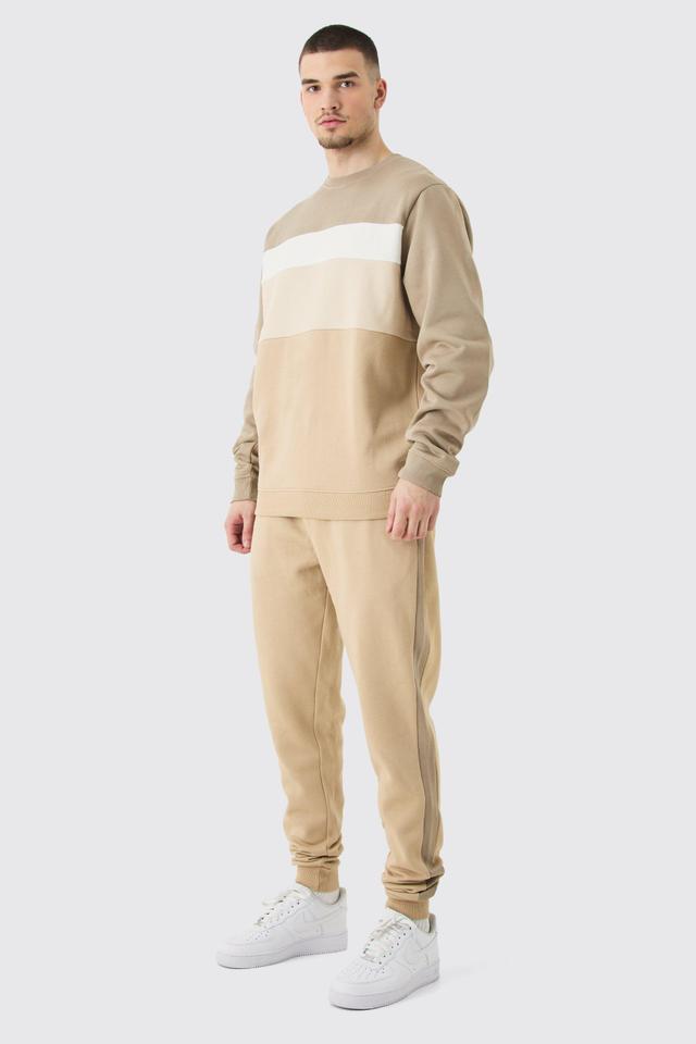 Tall Core Colour Block Sweater Tracksuit | boohooMAN USA Product Image