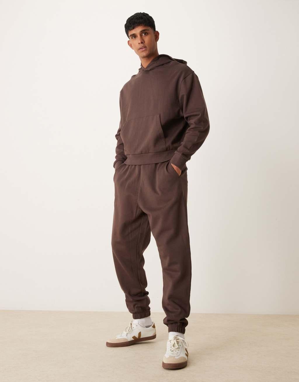 ASOS DESIGN essential boxy oversized hoodie in seal brown Product Image