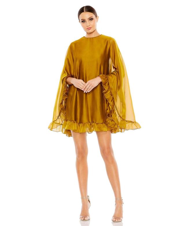 Mac Duggal High Neck Ruffle Hem Cape Mini Dress Product Image