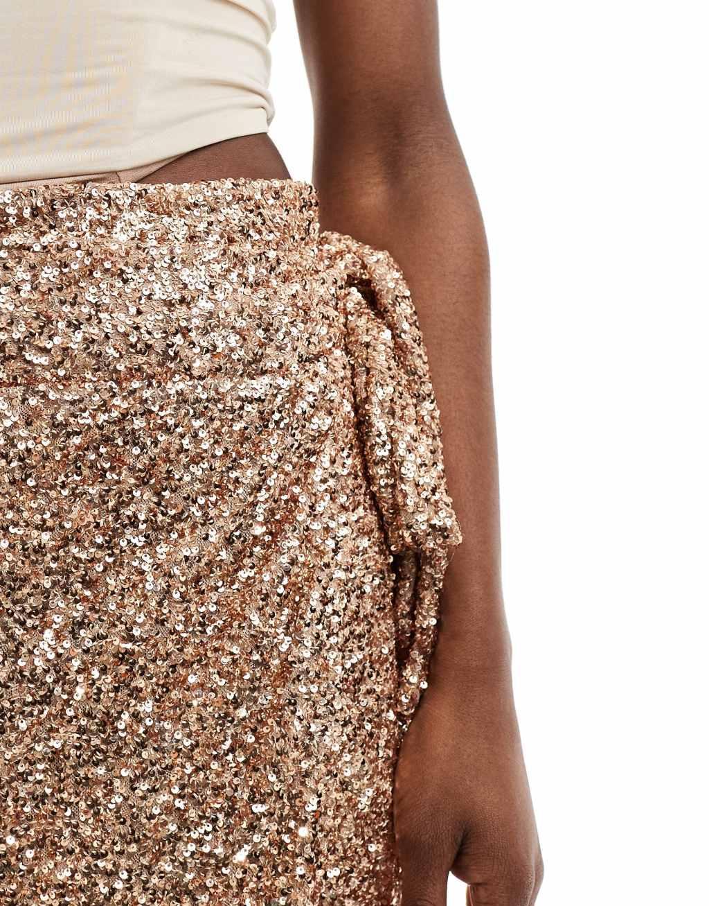 Never Fully Dressed Jaspre sequin mini skirt in gold Product Image