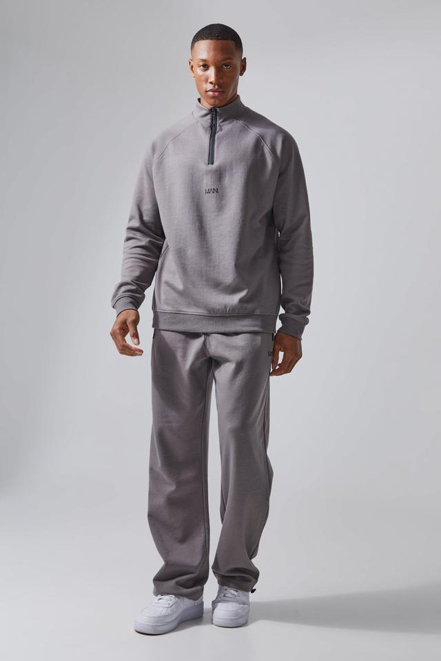 Man Active Fleece 1/4 Zip And Jogger Tracksuit | boohooMAN USA Product Image