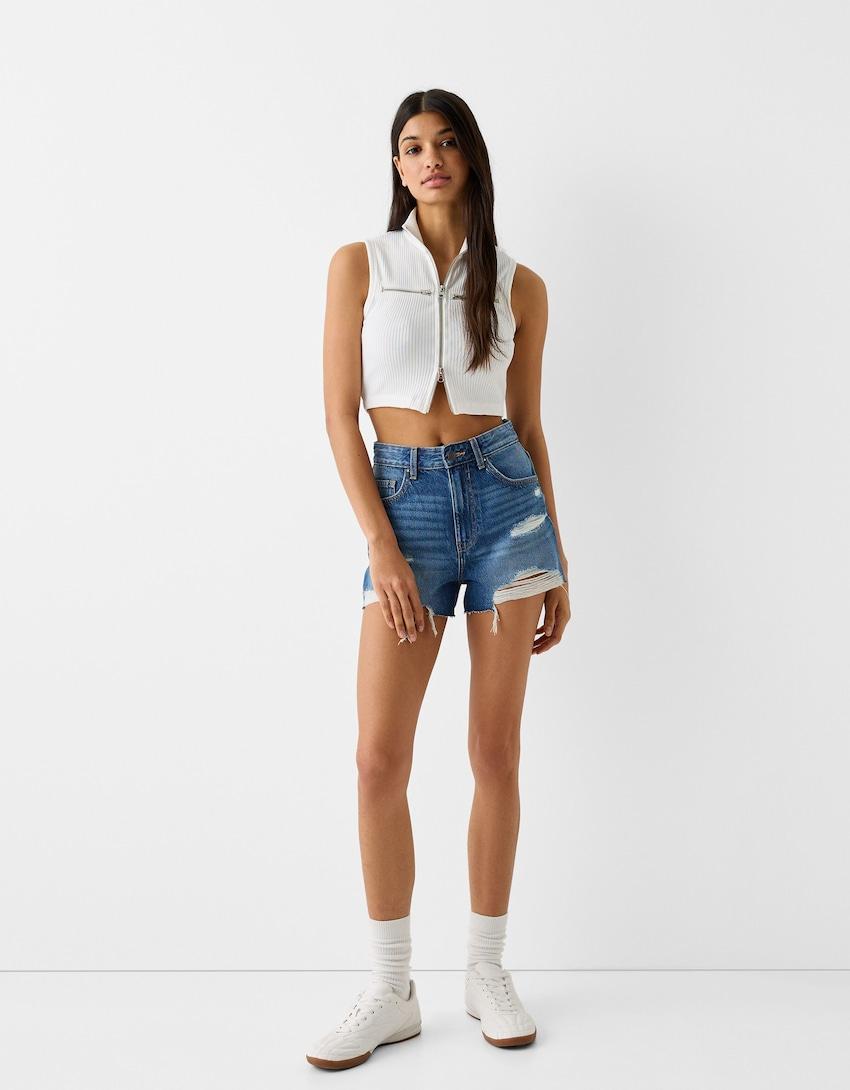 Ripped denim shorts Product Image