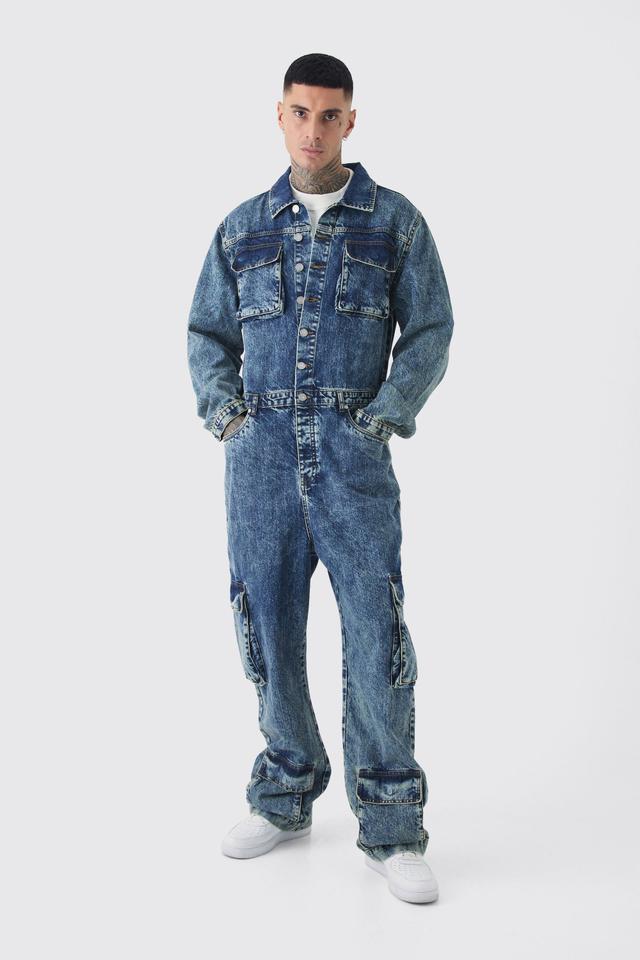 Tall Oversized Denim Boilersuit | boohooMAN USA Product Image