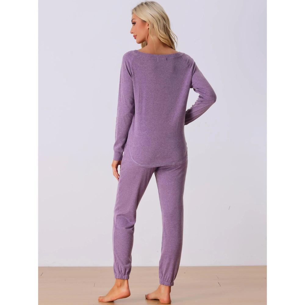 cheibear Women's Sweatshirt Jogger Lounge Set Long Sleeve Knit Round Neck Pajama Tracksuit Purple X-Large Product Image