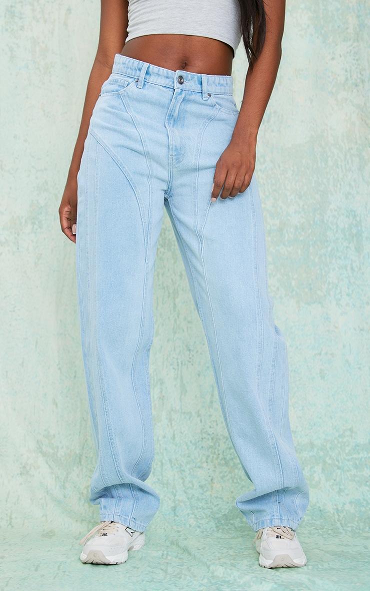 Tall Light Blue Wash Seam Detail Straight Jeans Product Image