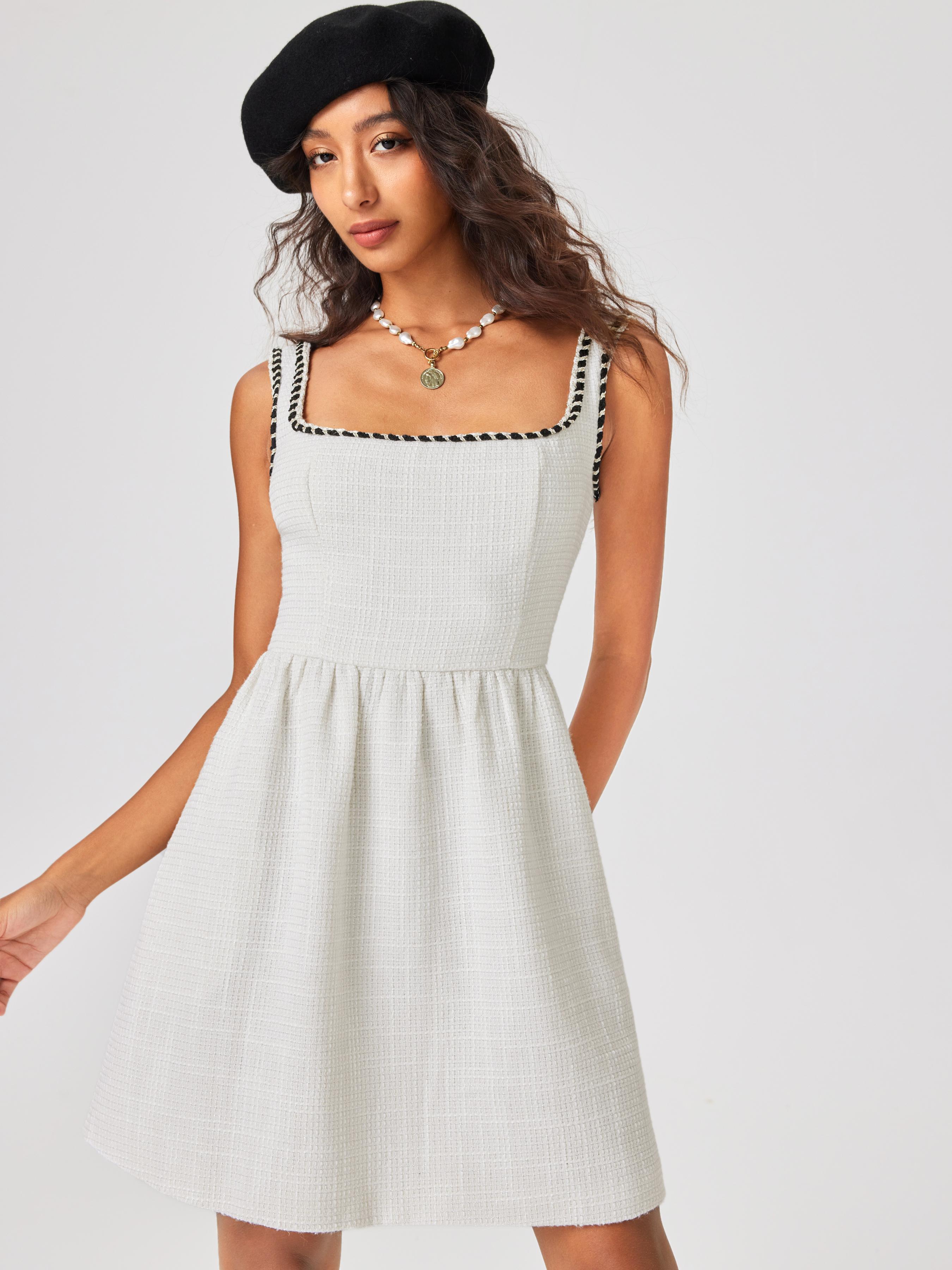 Tweed U-neckline Solid Mini Dress Product Image