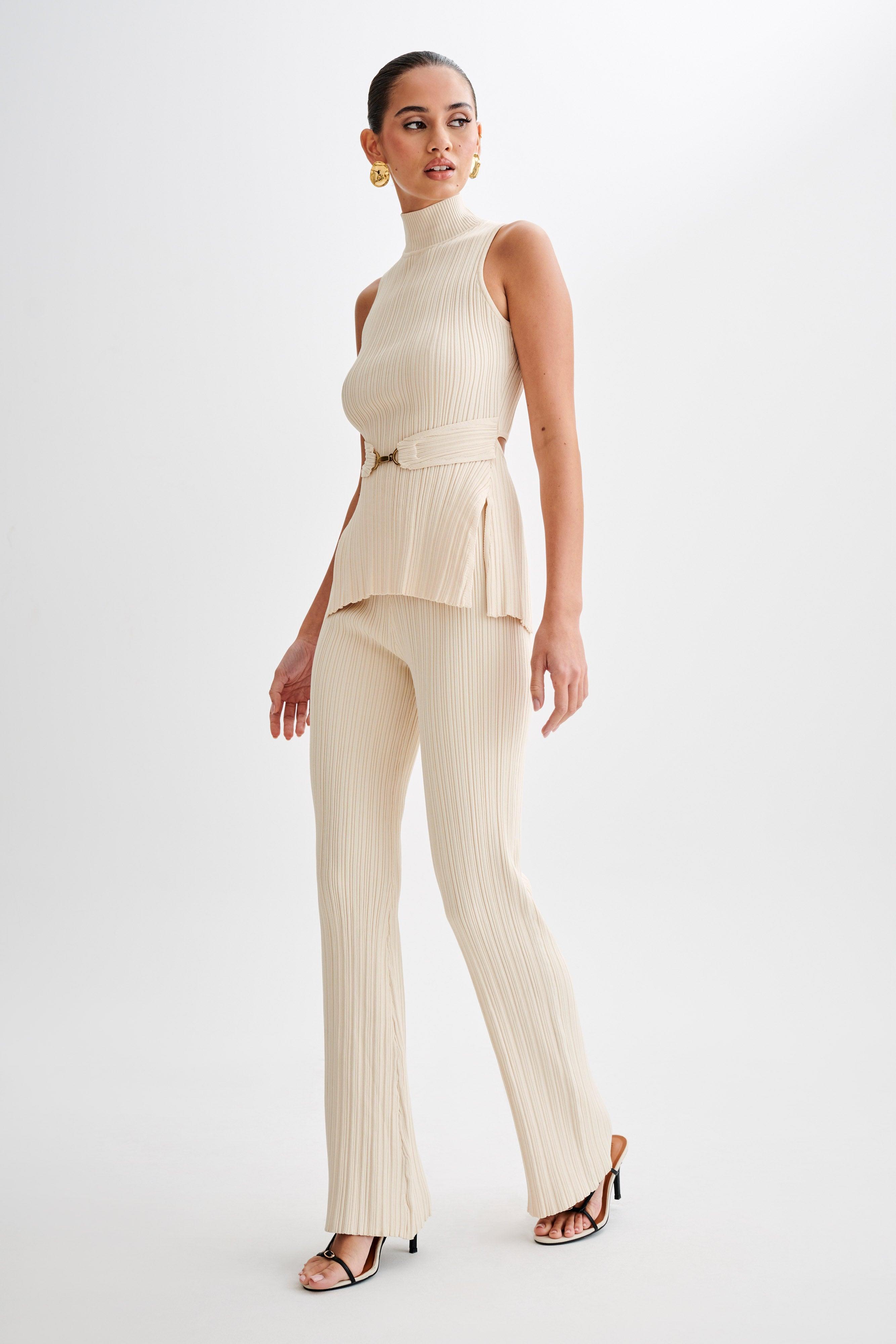 Chiara Straight Leg Rib Knit Pant - Cream Product Image