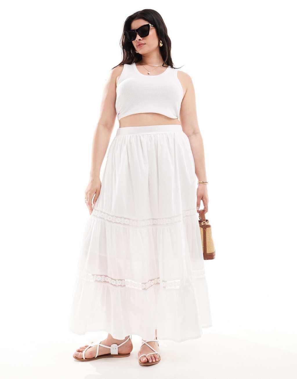 Yours tiered maxi skirt in white Product Image