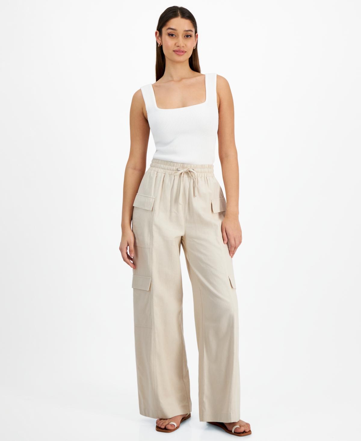 Dkny Jeans Womens High-Rise Drawstring Wide-Leg Cargo Pants Product Image