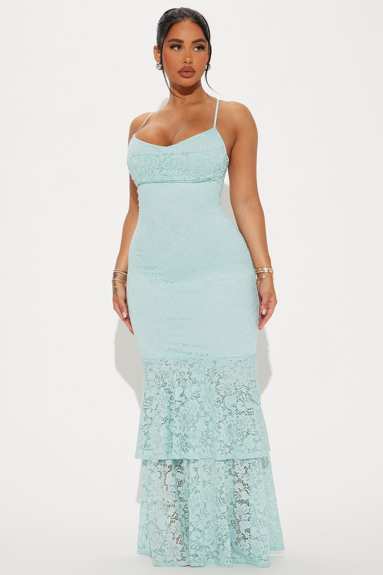 Elegant Lace Maxi Dress - Light Blue Product Image