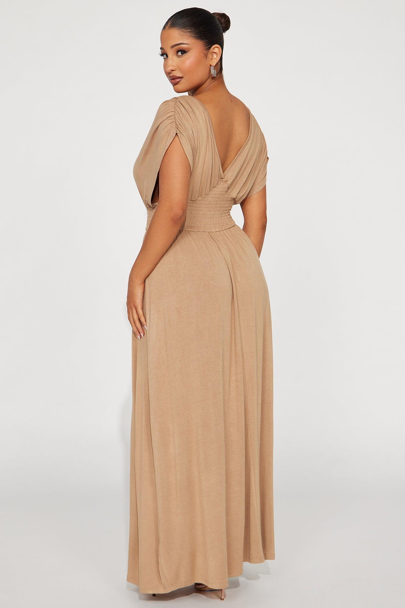 Eva Ruched Maxi Dress - Taupe Product Image