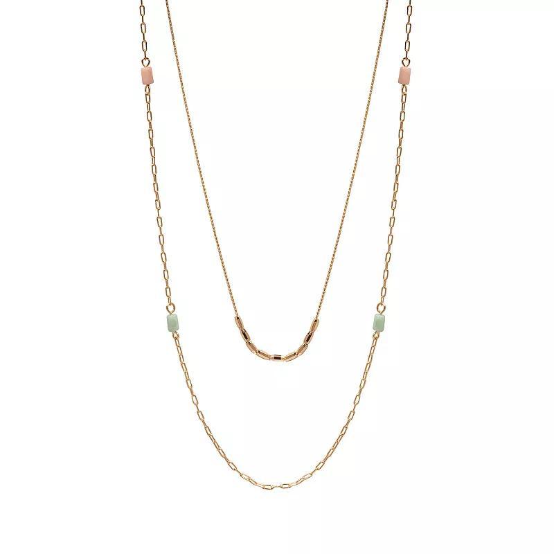 LC Lauren Conrad Gold Tone 2 Row Beaded Chain Necklace, Womens, Multi Product Image