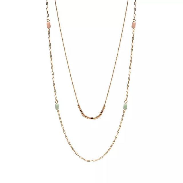 LC Lauren Conrad Gold Tone 2 Row Beaded Chain Necklace, Womens, Multi Product Image