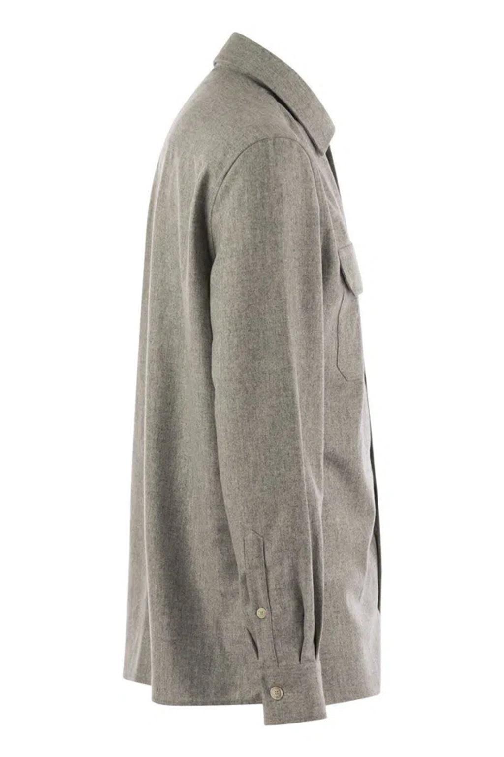 BRUNELLO CUCINELLI Virgin Wool Over Shirt With Pockets In Pearl Product Image