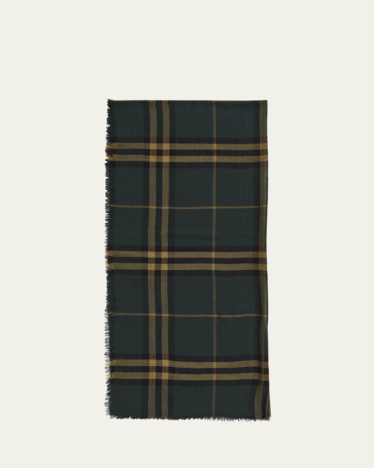 Mens Wool Giant Check Fringed Scarf Product Image