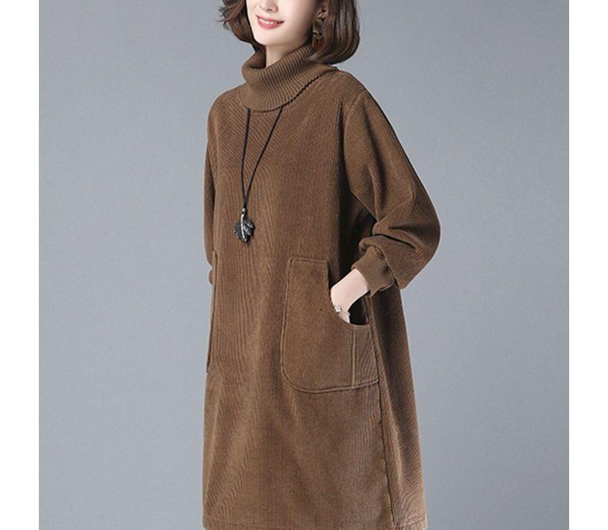 Long-Sleeve Turtleneck Plain Tunic Product Image