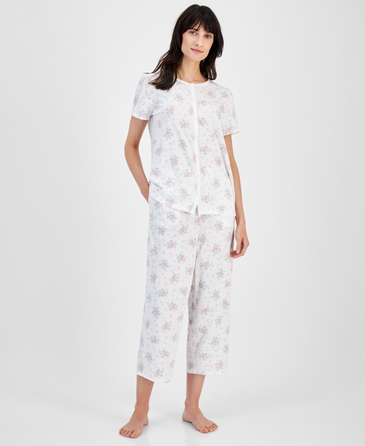 Charter Club Womens 2-Pc. Cotton Printed Cropped Pajamas Set, Created for Macys Product Image