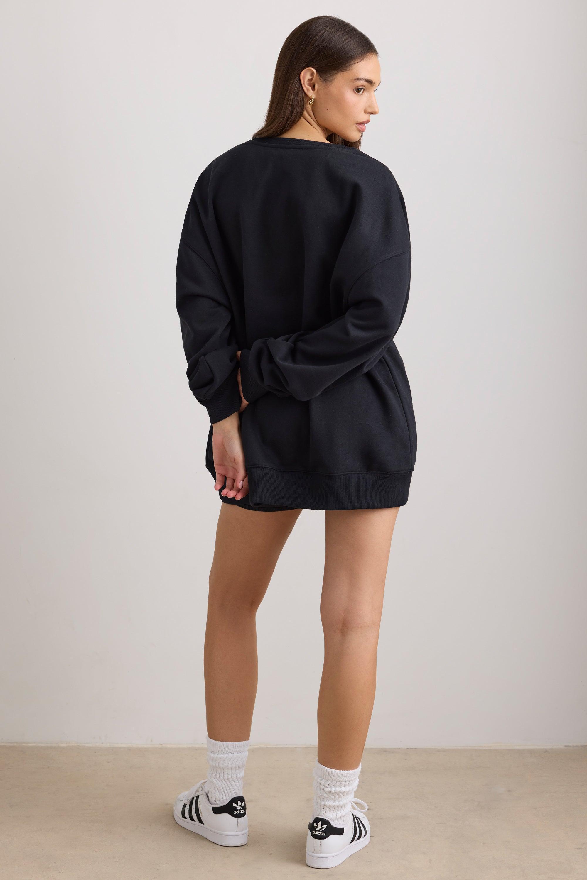 Oversized Crew Neck Sweatshirt in Black Female Product Image