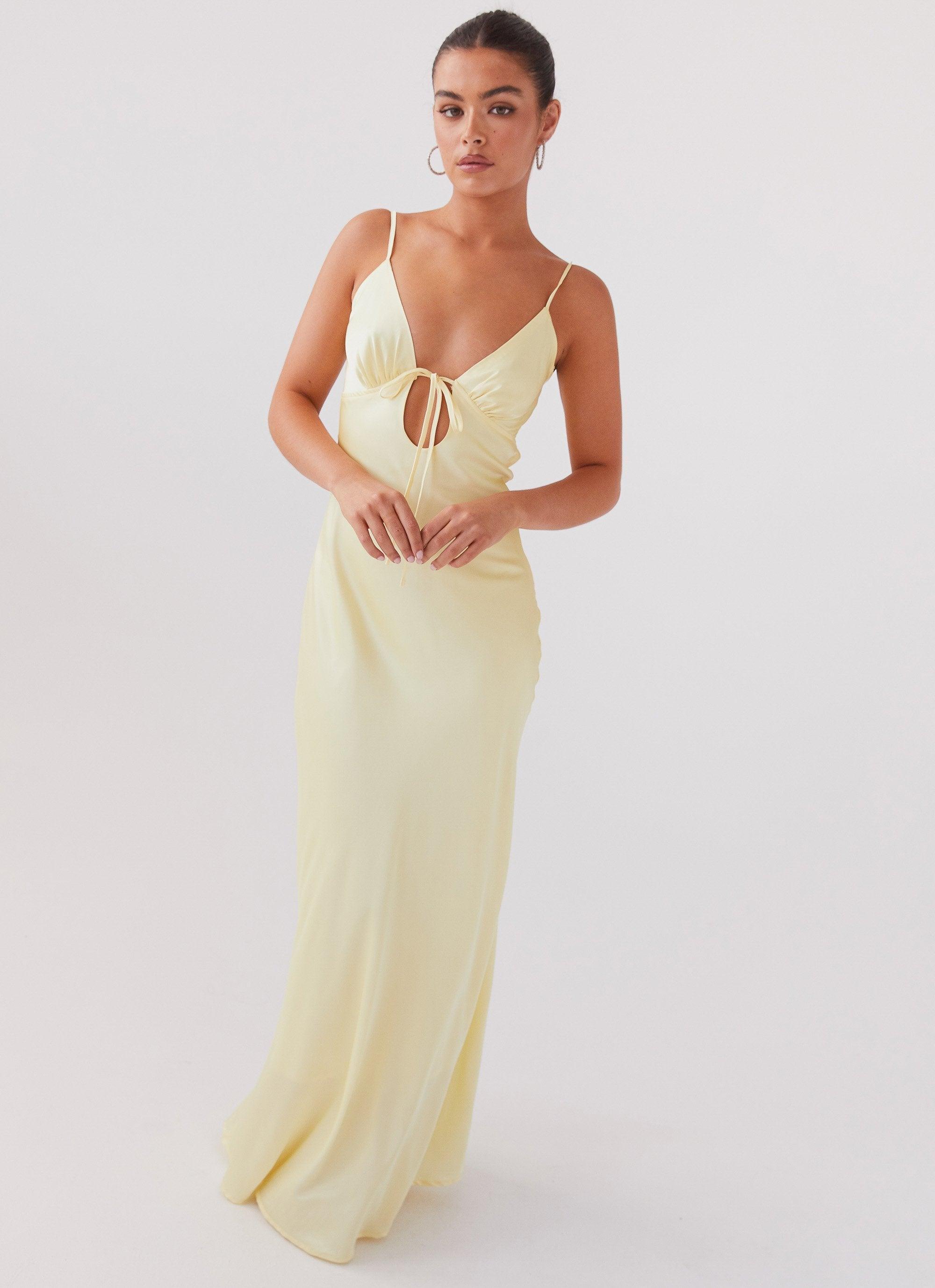 Flora Satin Maxi Dress - Lemon Product Image