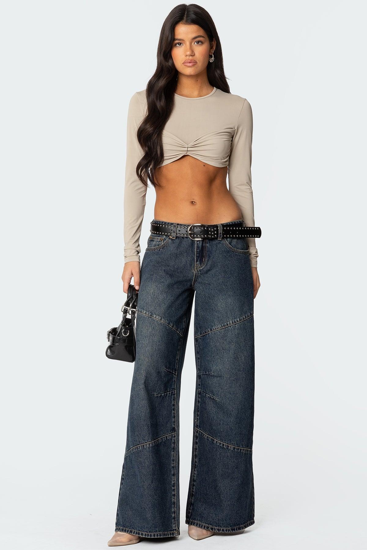 Gathered Long Sleeve Crop Top Product Image