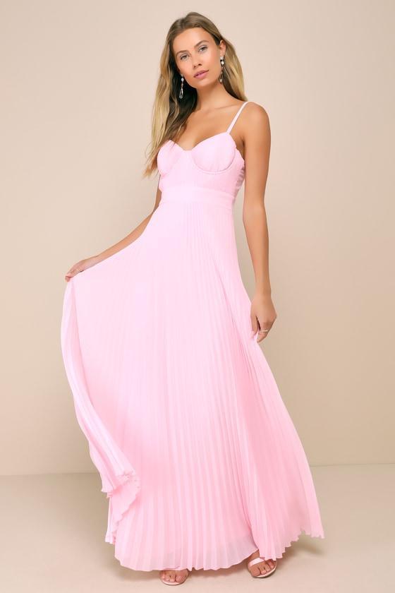 Certainly Lovely Light Pink Pleated Bustier Maxi Dress product image