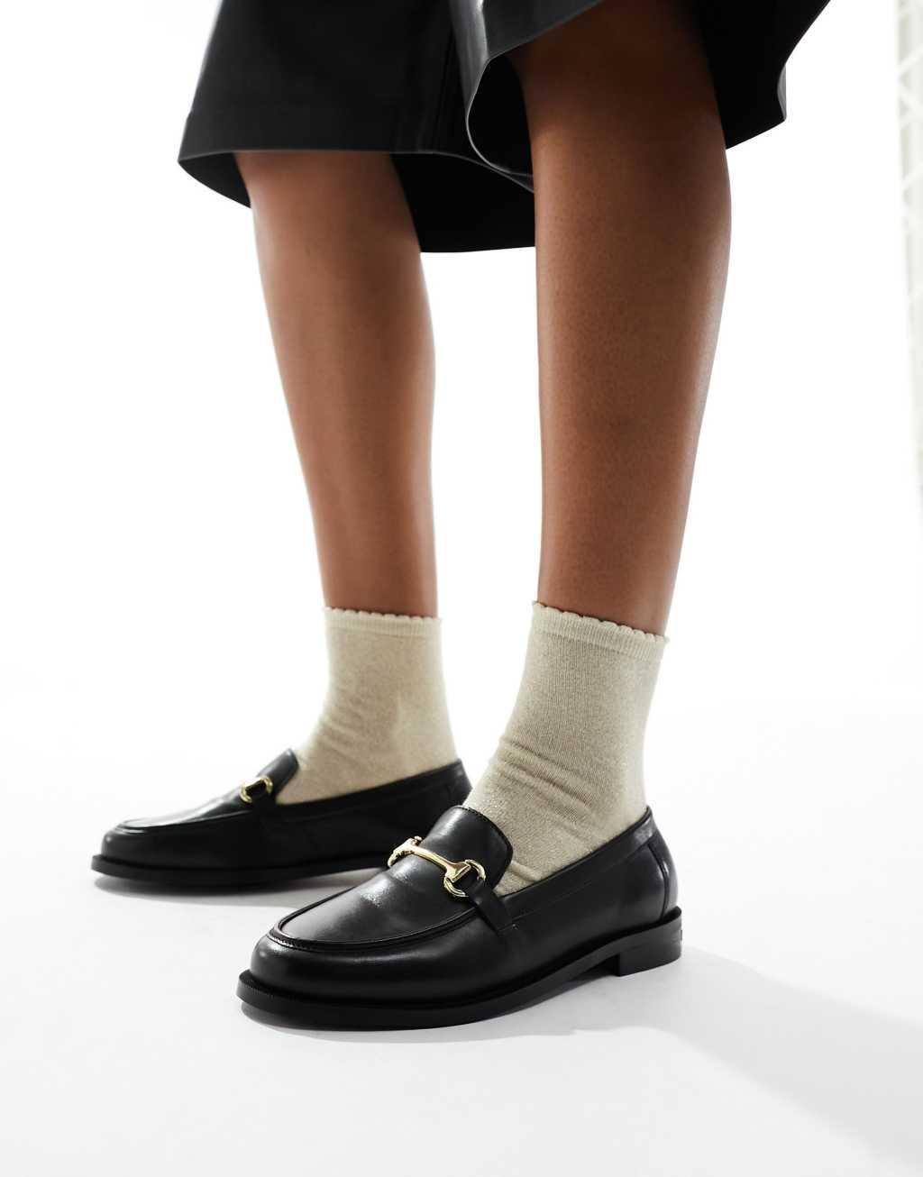 Walk London Rhea trim loafers in black leather Product Image