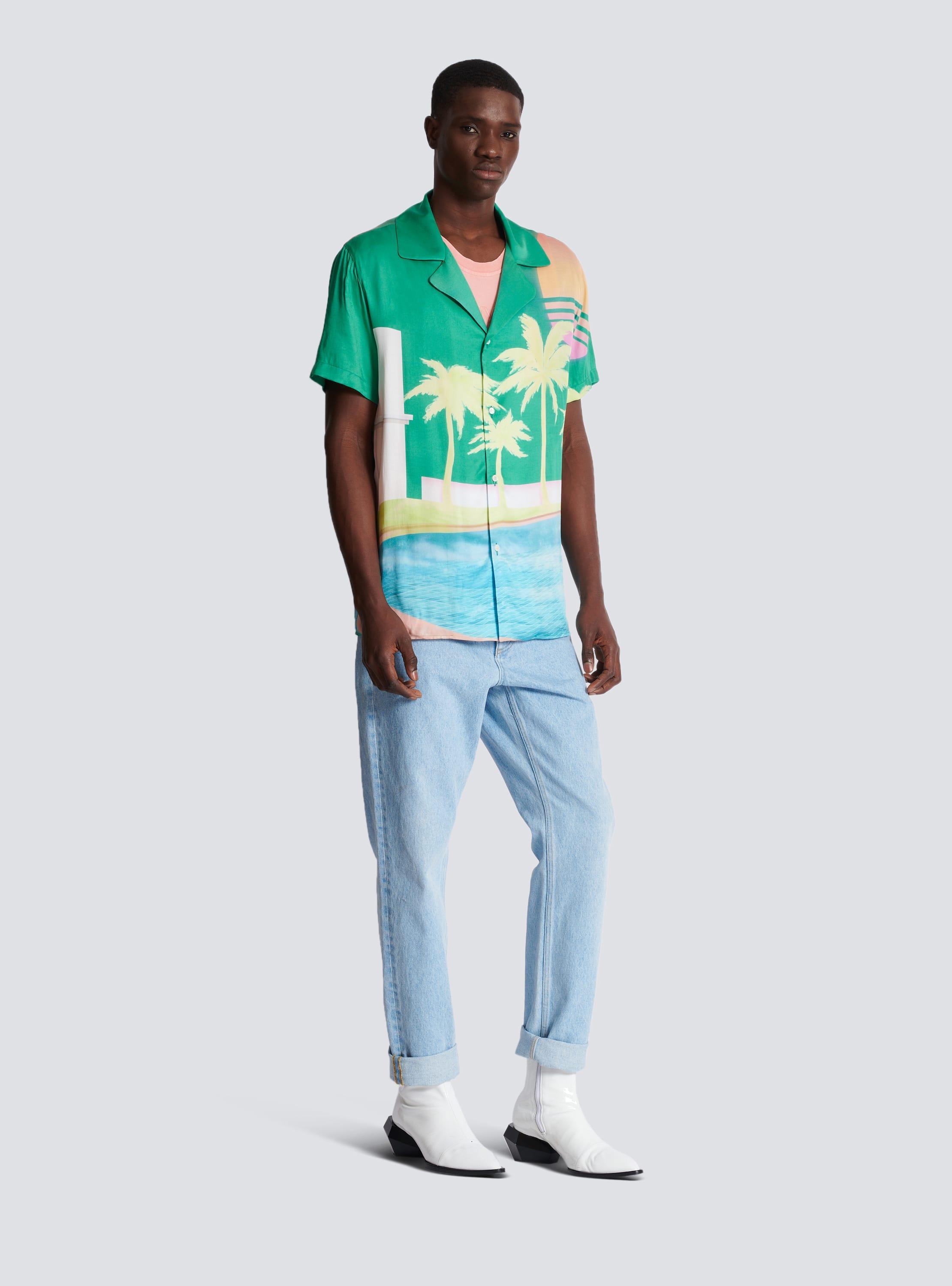 Short-sleeved twill shirt with palm tree print Product Image