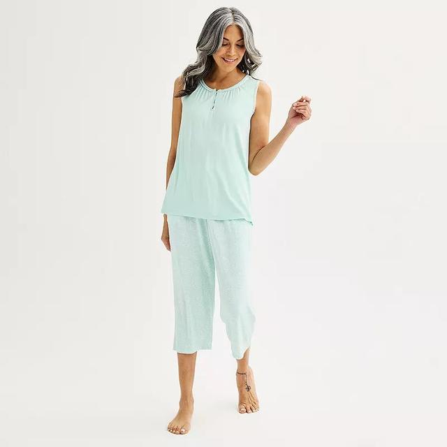 Petite Croft & Barrow Split Neck Pajama Tank Top & Capri Pajama Pants Set, Womens Product Image