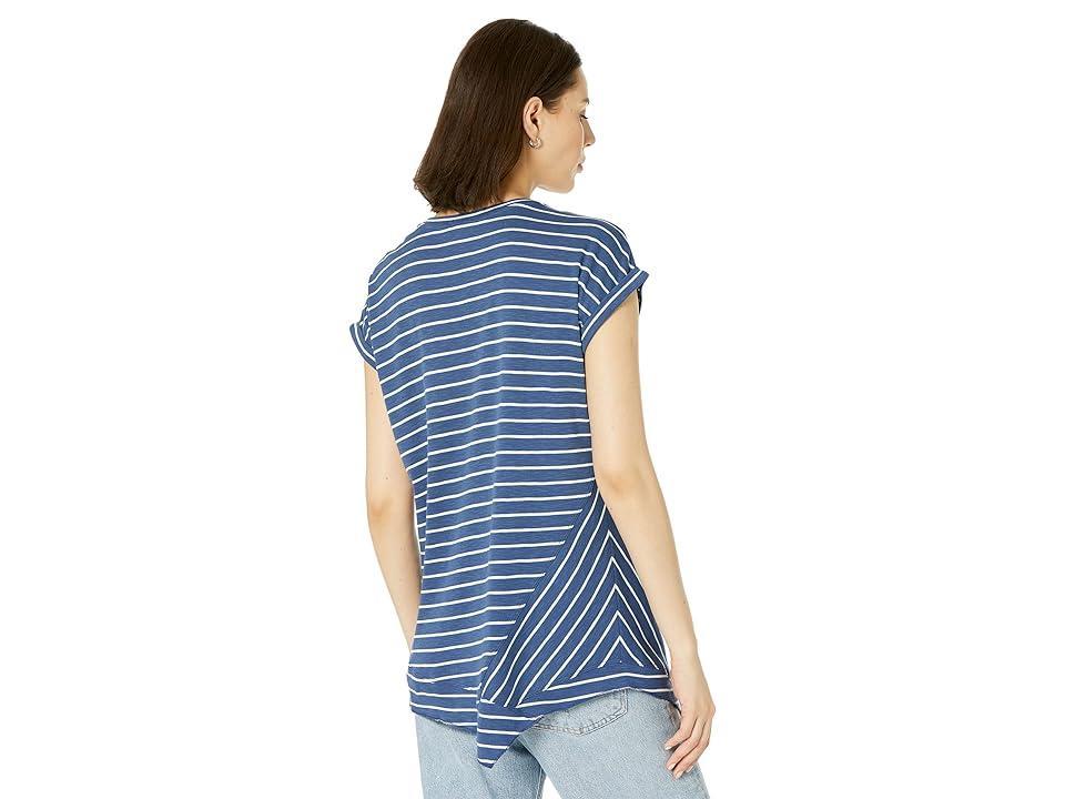 NIC+ZOE Striped Short Sleeve V-Neck Asymmetrical Tee Multi) Women's Clothing Product Image