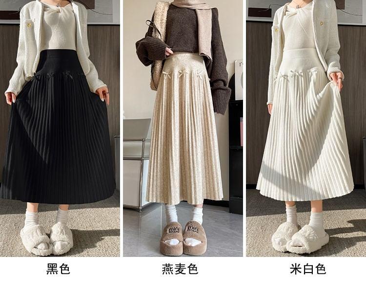 High Waist Plain Midi Pleated A-Line Skirt product image