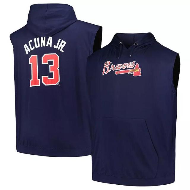 Mens Fanatics Ronald Acuna Jr. Navy Atlanta Braves Name and Number Muscle Big and Tall Tank Hoodie Product Image