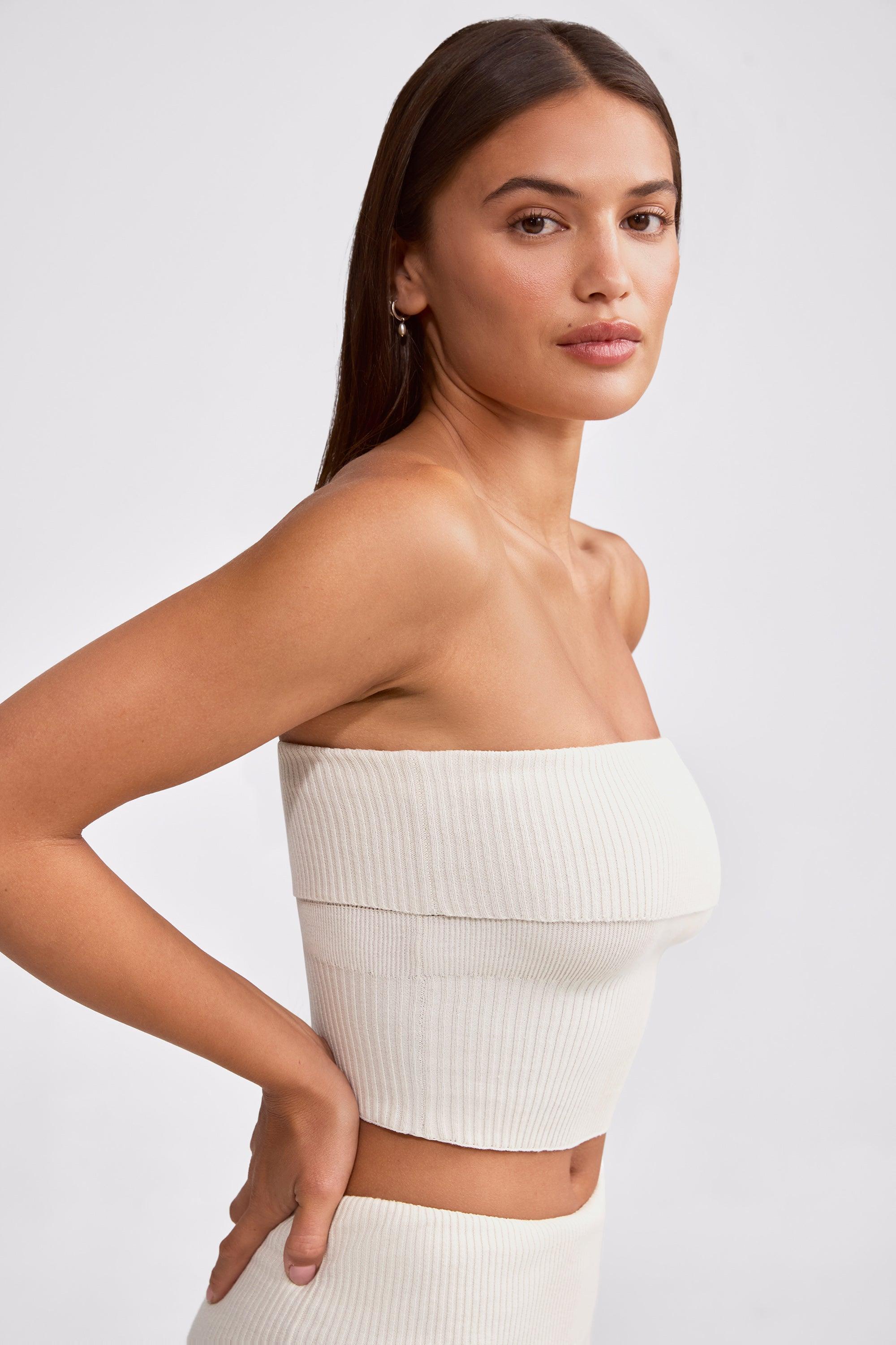 Bandeau Chunky Knit Crop Top in Cream Product Image