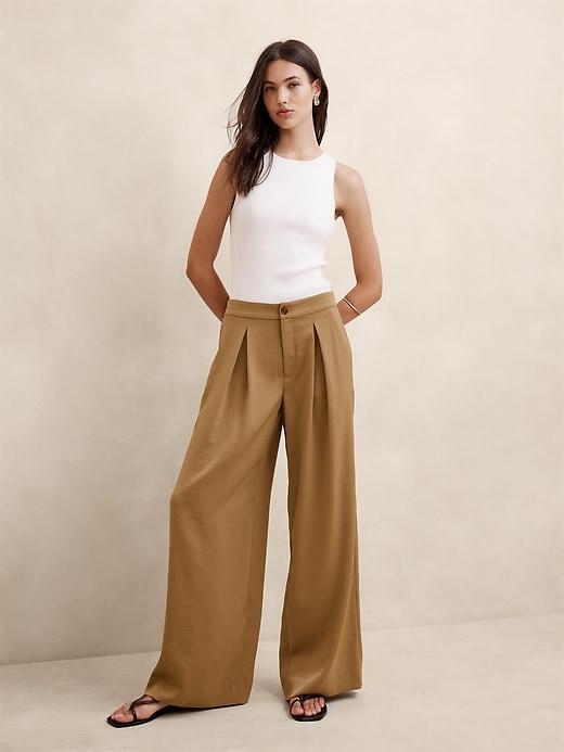 Satin Pleated Wide-Leg Pant Product Image