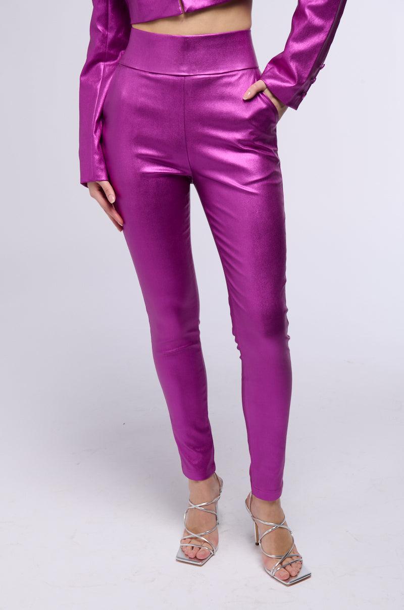 BIG BOOTY HIGH WAIST FAUX LEATHER PANT IN NEON PURPLE Product Image